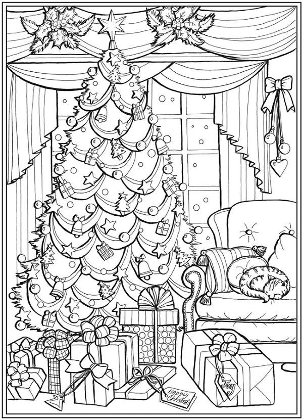 Hình ảnh cây thông Noel cho bé tô màu