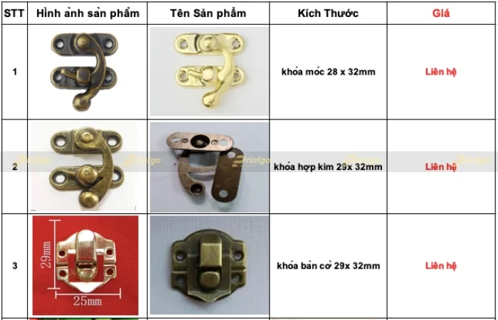 Bảng báo giá phụ kiện dành cho hộp đựng sản phẩm cao cấp của Printgo