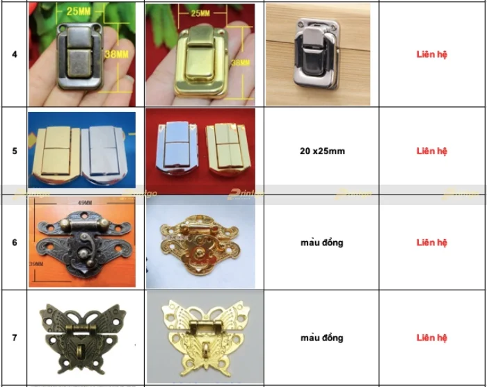 Bảng báo giá phụ kiện dành cho hộp đựng sản phẩm cao cấp của Printgo