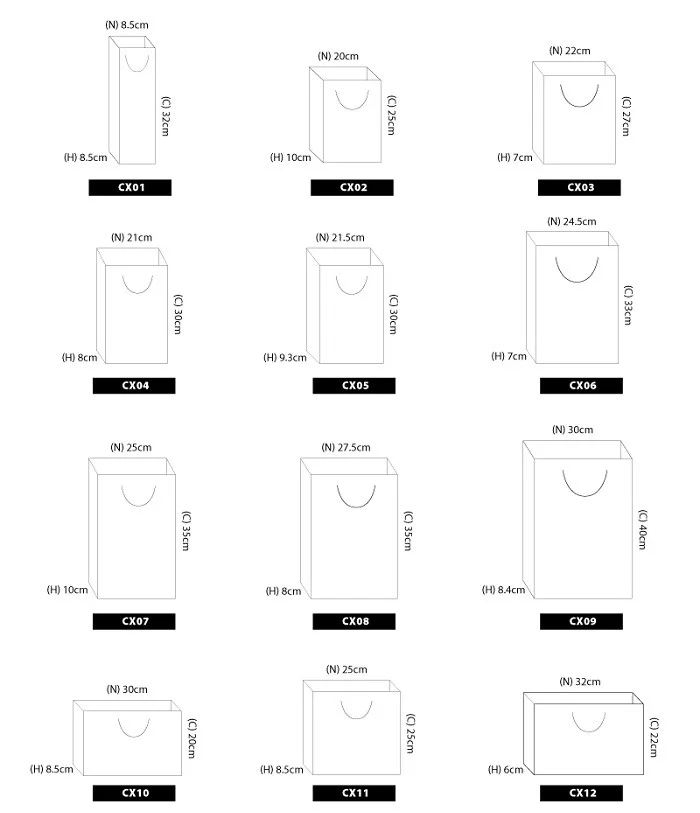 Một số kích cỡ size túi cơ bản