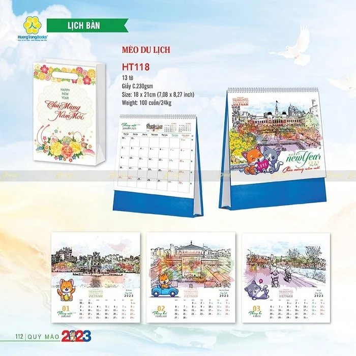 Lịch để bàn Mèo du lịch