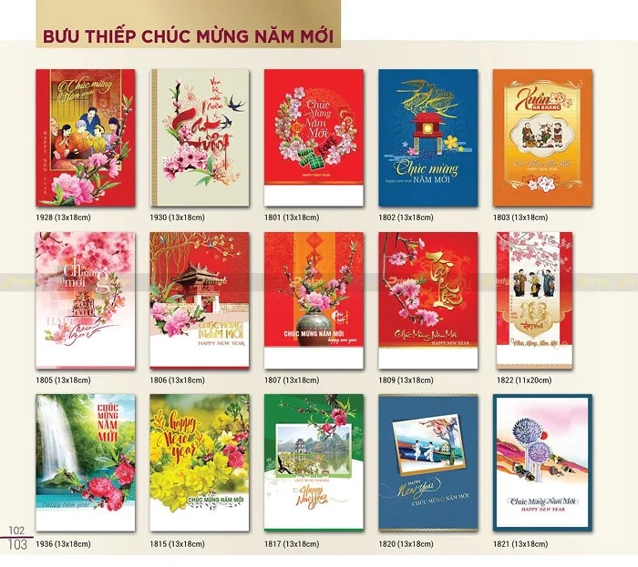 Thiệp chúc mừng năm mới có chủ đề phong phú