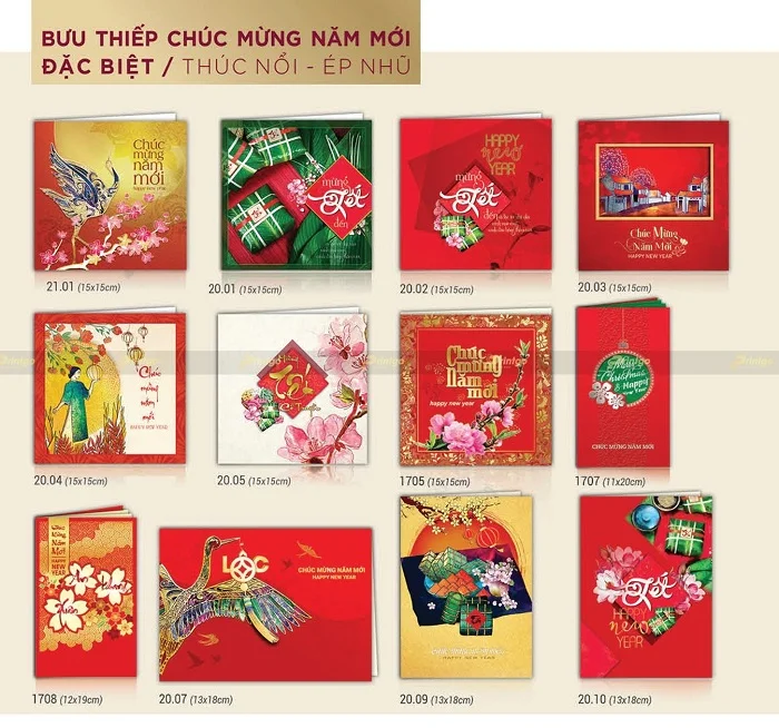 Thiệp tết đặc biệt thúc nổi và ép nhũ