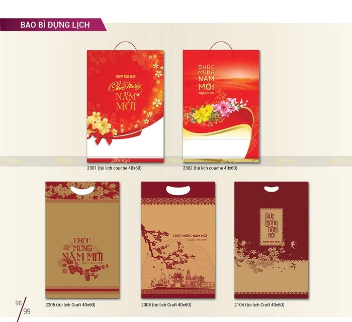 Túi đựng lịch bằng chất liệu kraft và couche