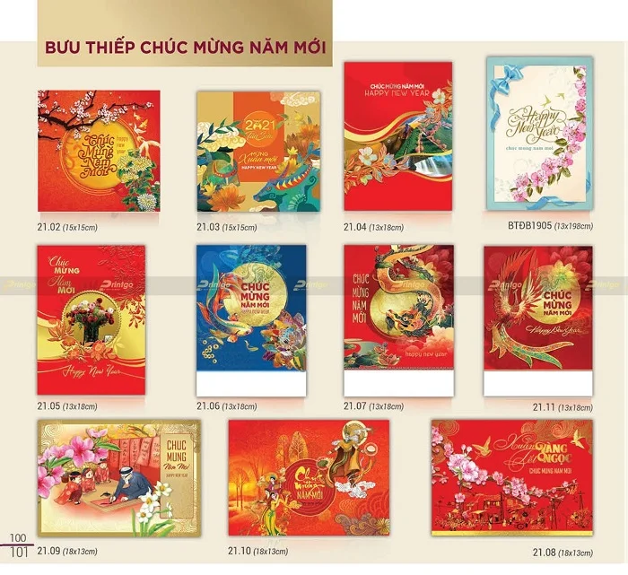 Thiệp tết mang sắc đỏ may mắn và tài lộc