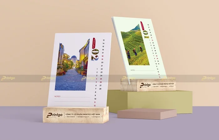Lịch để bàn đế gỗ đặc biệt Printgo