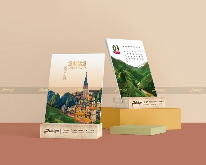 Lịch để bàn đế gỗ Printgo
