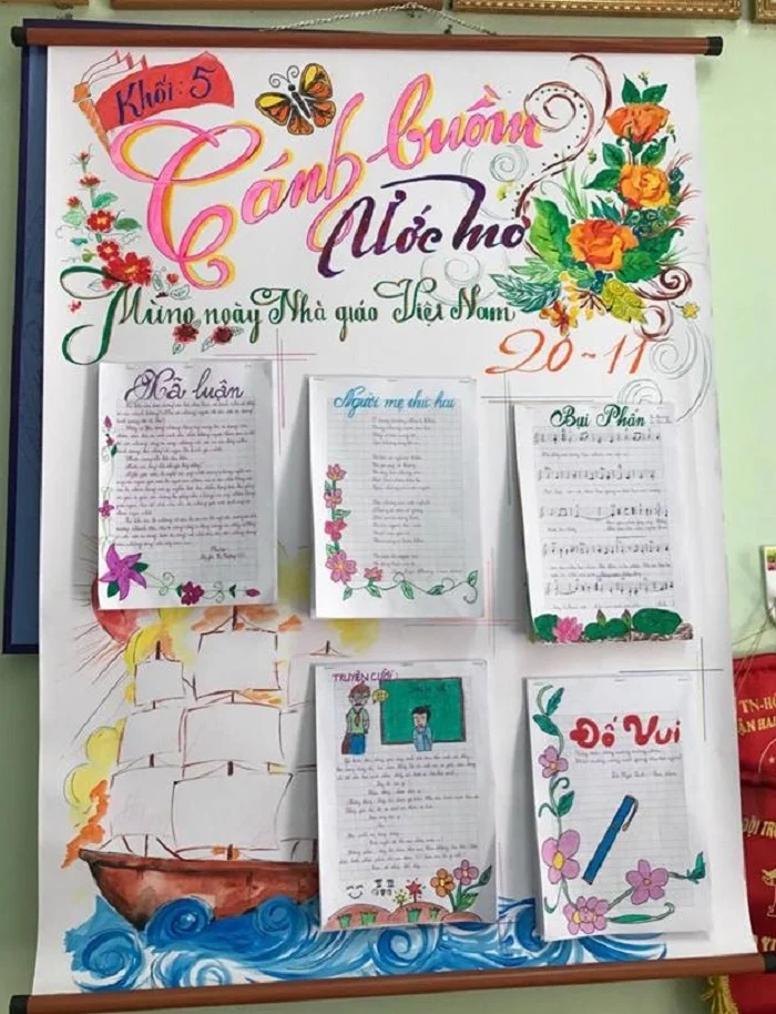 Tham khảo mẫu báo tường "Cánh buồm ước mơ" chào mừng ngày 20 tháng 11