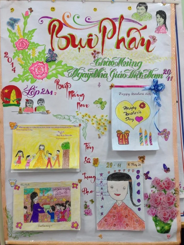 Mẫu báo tường "Bụi phấn" do lớp 2A1 trang trí