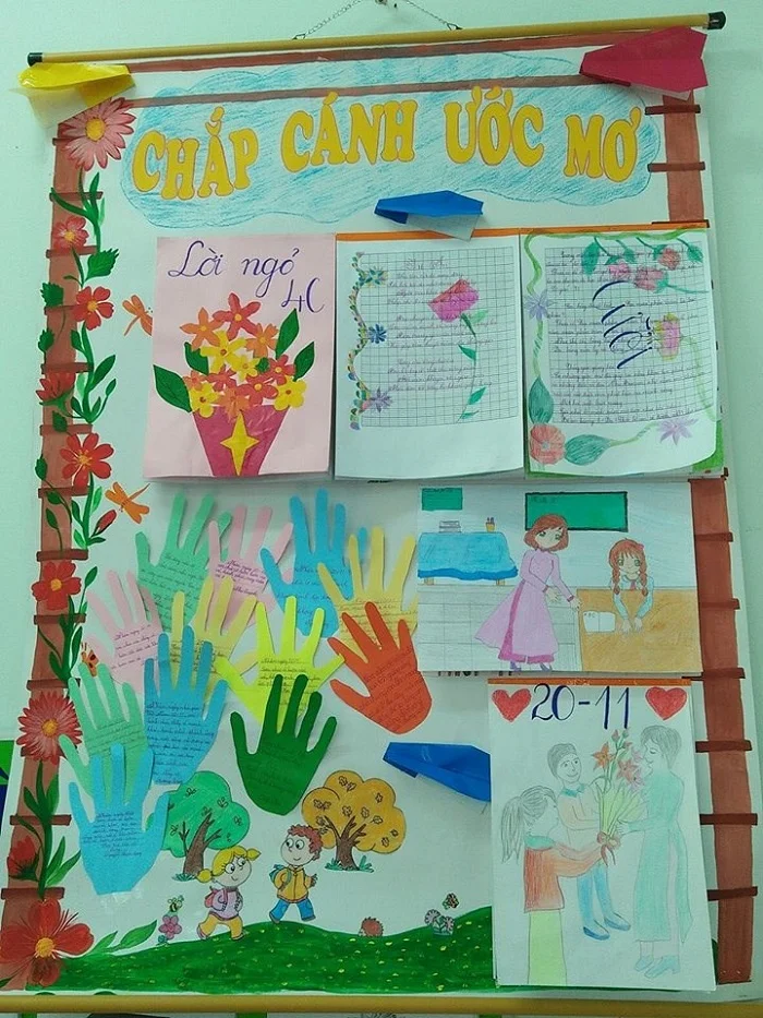 Tham khảo ấn phẩm báo tường của lớp 4c với ý tưởng trang trí khá mới lạ