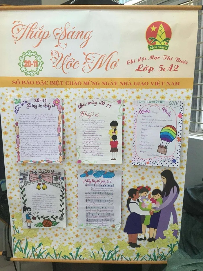Mẫu báo tường với chủ đề "Thắp sáng ước mơ" của Chi đội Mạc Thị Bưởi