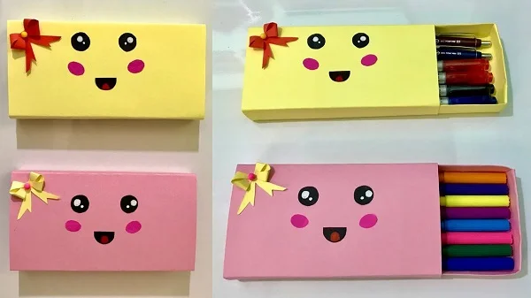 Quy trình dán trang trí bằng giấy màu cho hộp đựng bút làm từ giấy
