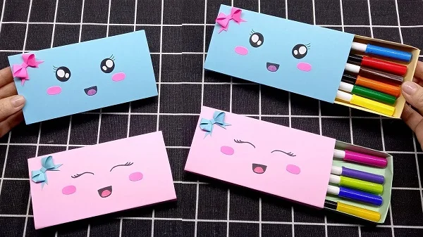 Hộp bút giấy nắp trượt được trang trí xinh xắn, cute cho bé