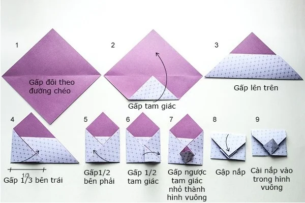 Các bước làm túi giấy đựng tiền màu tím