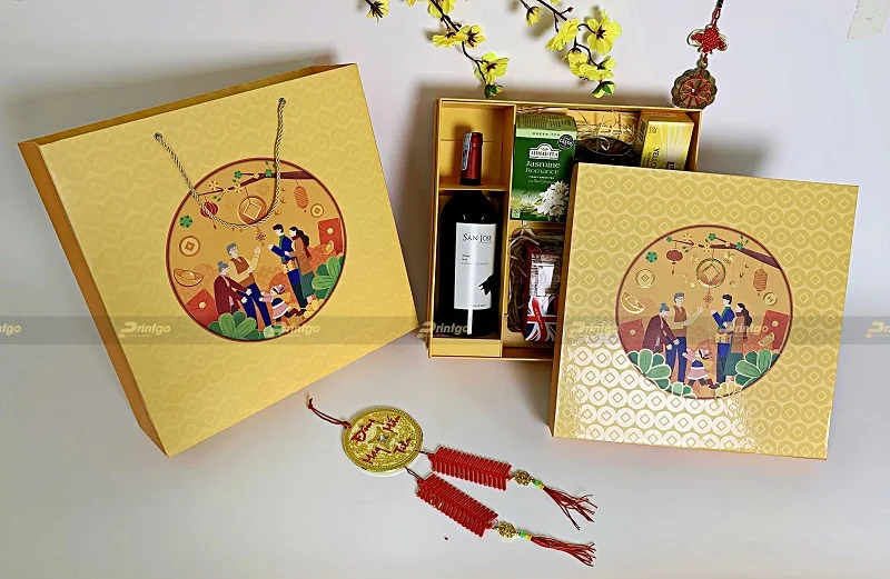 Bộ bao bì Hồng Phú gồm hộp cứng và túi giấy