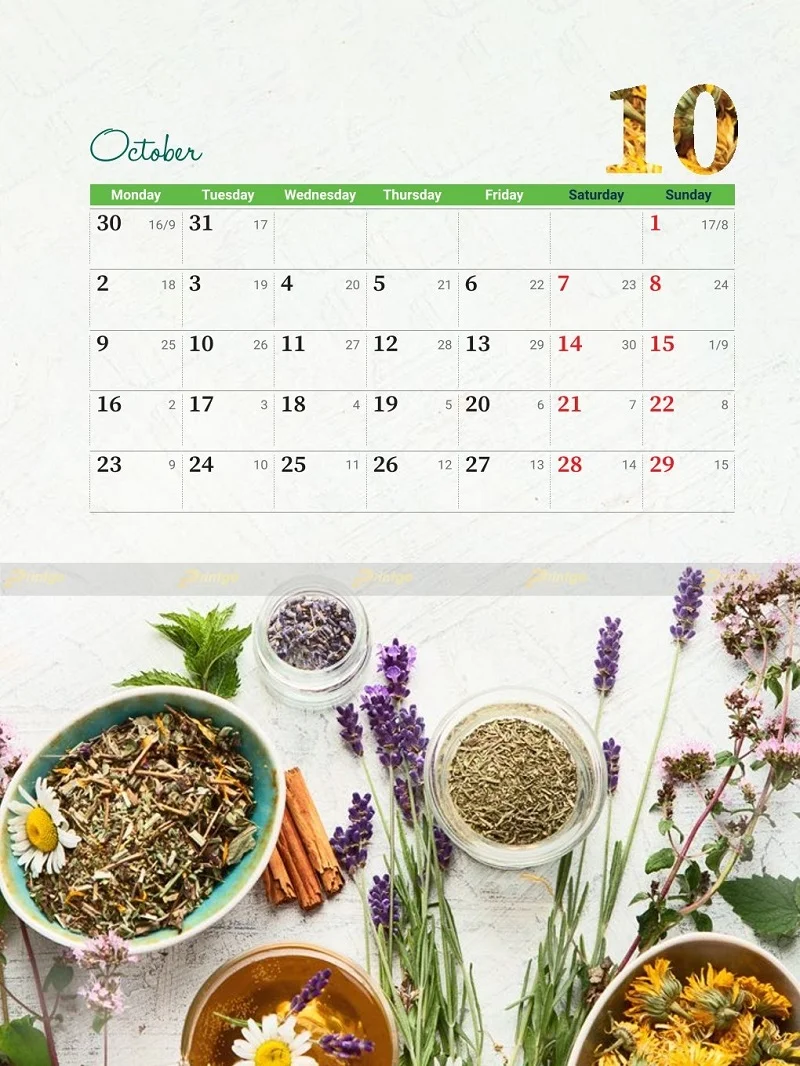 Tờ nội dung lịch tháng 10