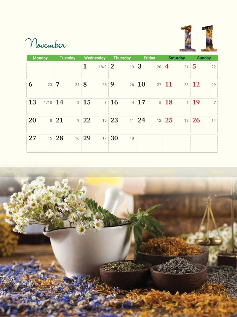 Tờ nội dung lịch tháng 11