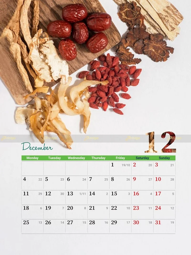Tờ nội dung lịch tháng 12