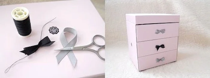Các nguyên liệu chuẩn bị để làm hộp trang điểm bằng giấy carton