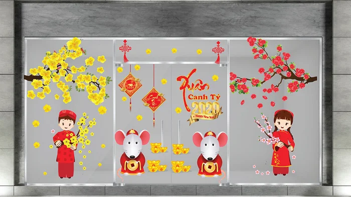 Cửa kính được trang trí với decal