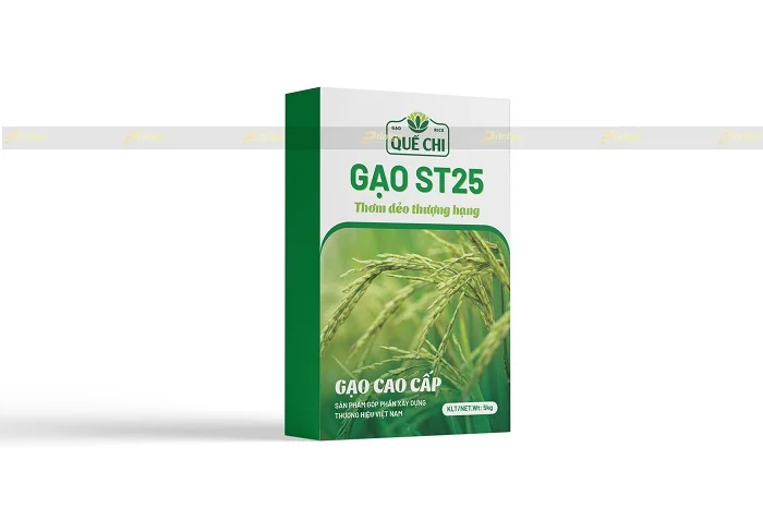 Hộp bao bì đựng gạo được thiết kế tinh tế.