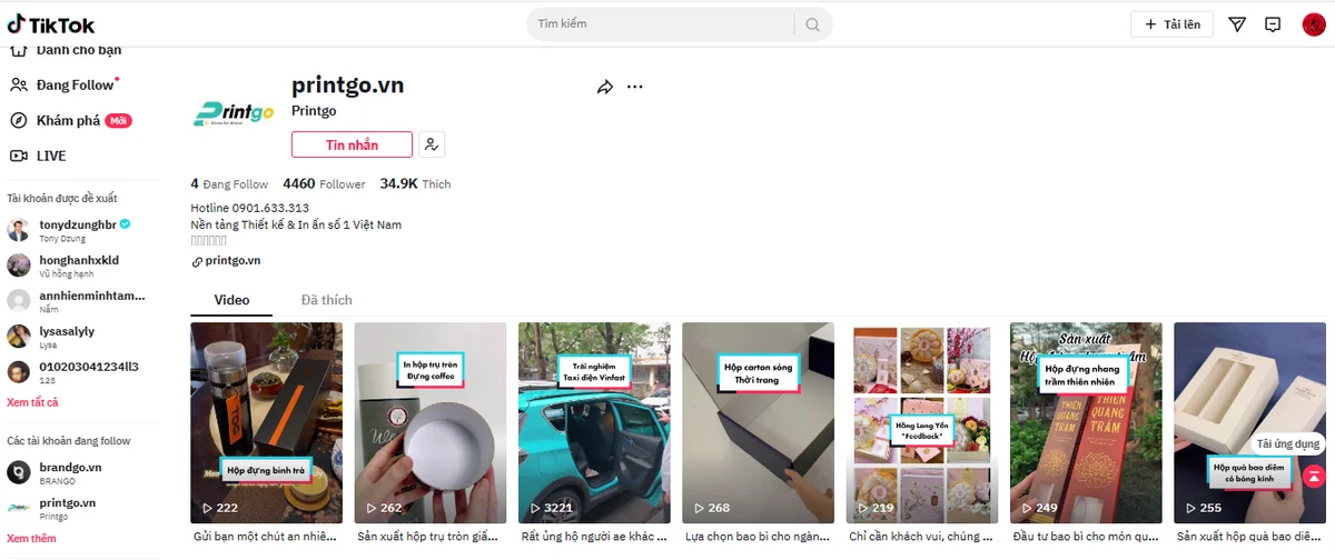 Giới thiệu kênh Tiktok của Printgo