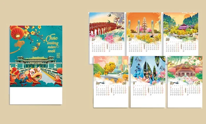 Phần chân trang lịch treo tường áp dụng công nghệ in lưới