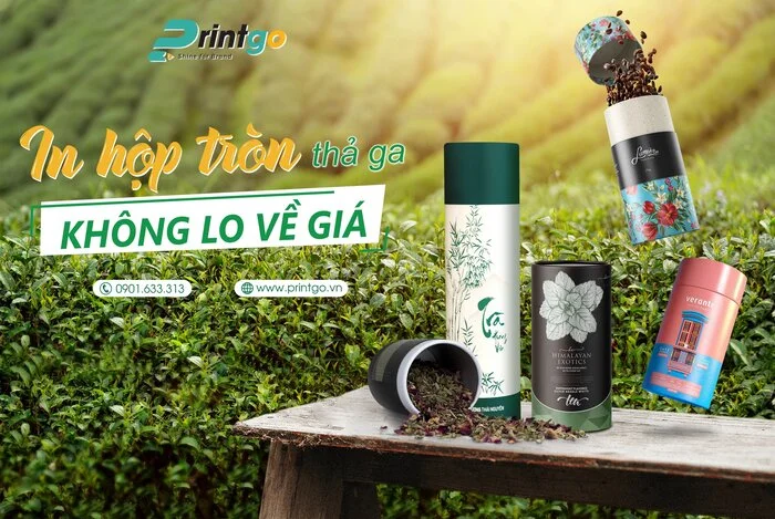 Khuyến mãi miễn phí thiết kế hộp trụ tròn đựng trà, cà phê cho đơn hàng in ấn tại Printgo