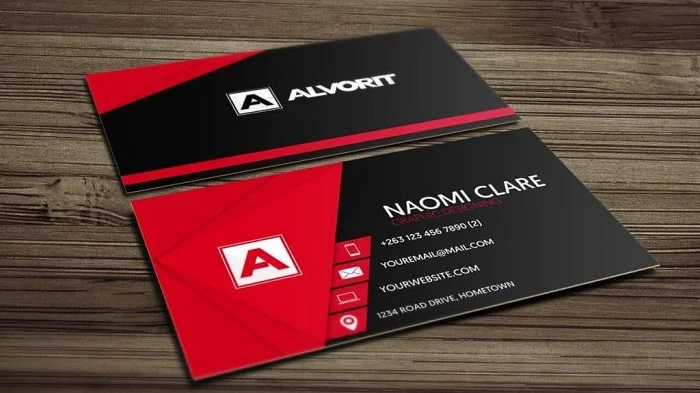 Card visit màu đỏ đen nổi bật.