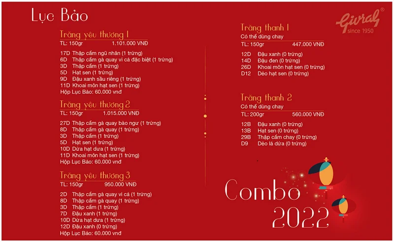 Giá combo bánh trung thu của Givral