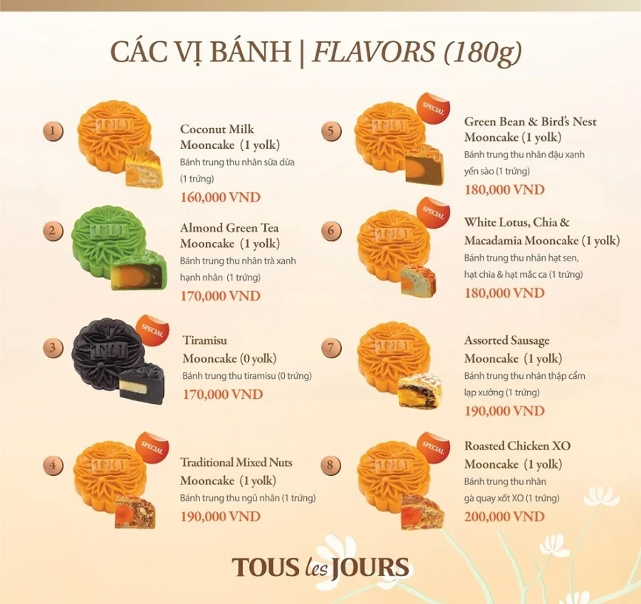 Bảng giá bánh trung thu Tous Les Jours