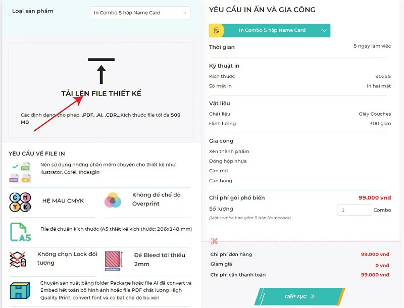 Hướng dẫn sử dụng tính năng đặt in combo Name Card online trên Website của Printgo