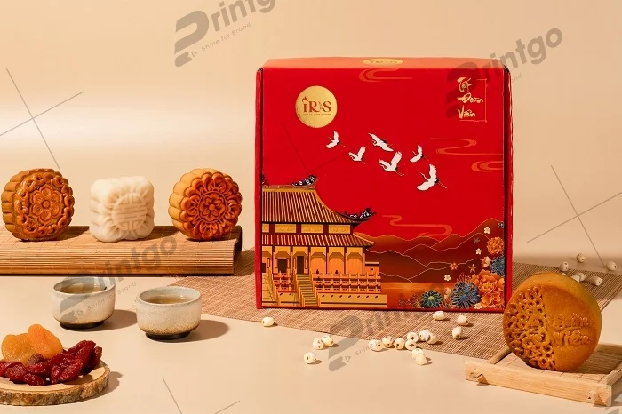 Chính diện hộp bánh trung thu nắp gài