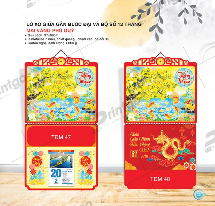 Kích thước in lịch tết 2024 phổ biến nhất