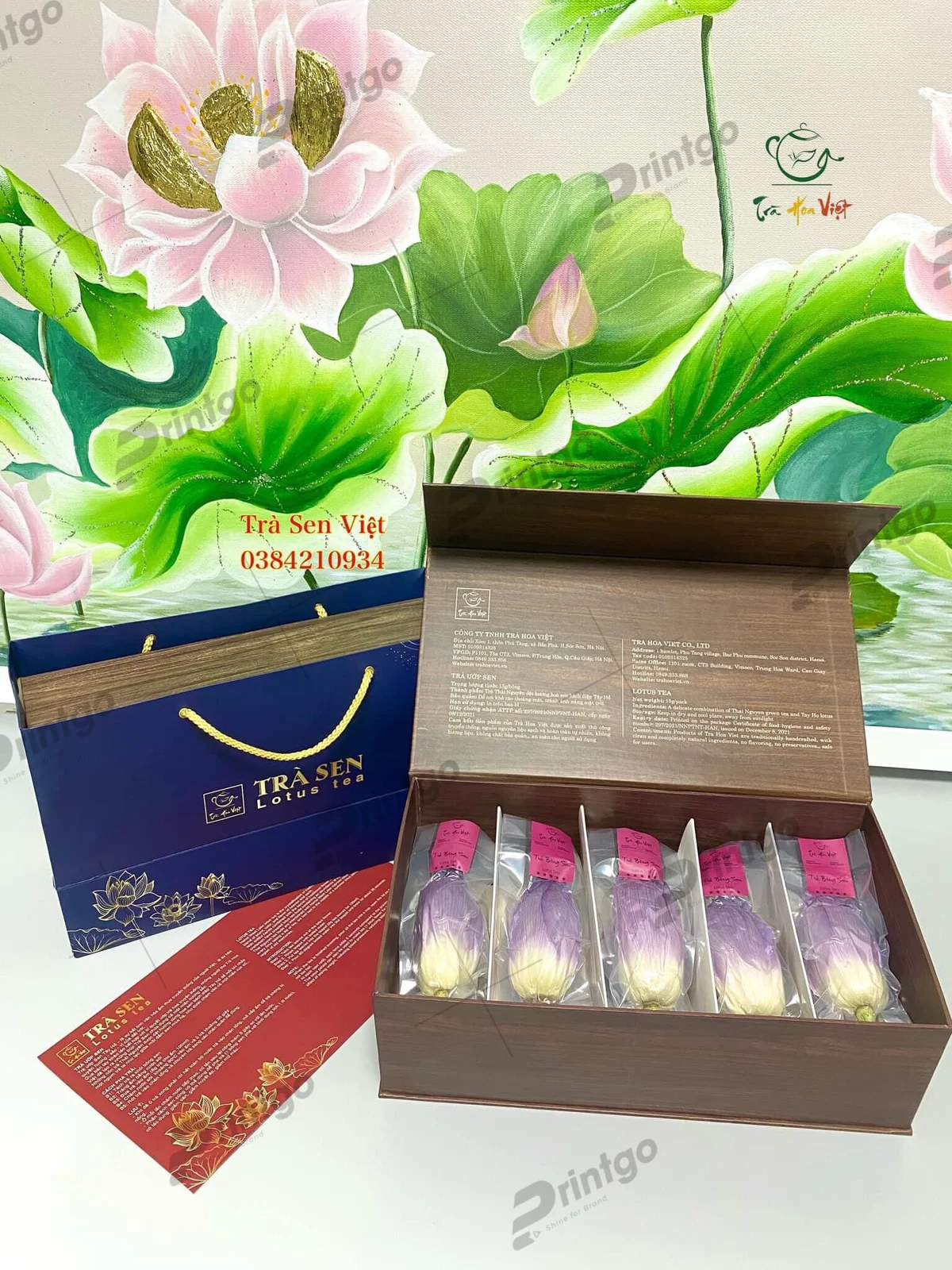 Hộp trà sen Hoa Việt thiết kế sang trọng