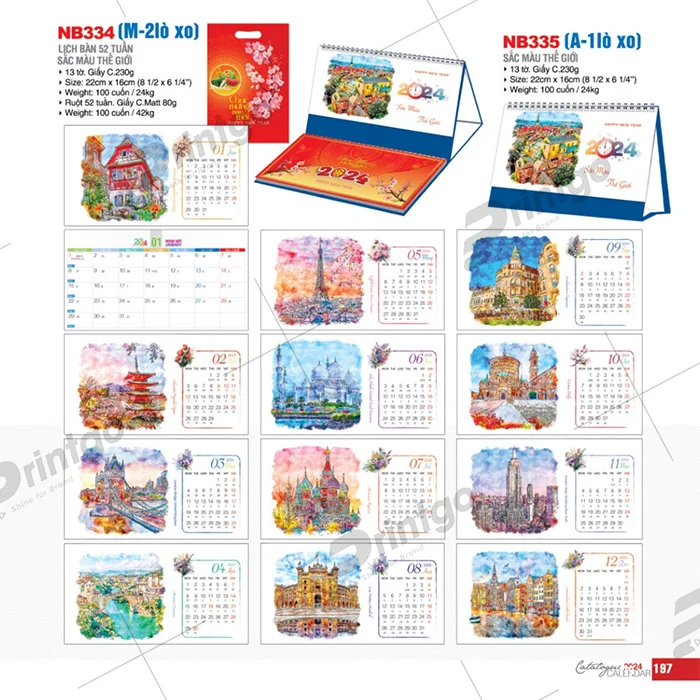 Kích thước tiêu chuẩn của lịch để bàn chữ A, chữ M
