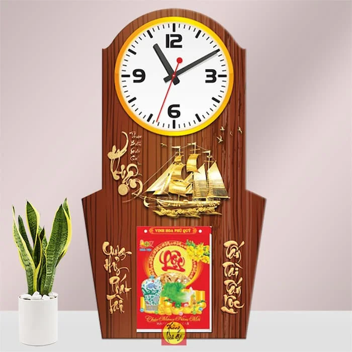 6. Khung lịch gỗ có gắn đồng hồ
