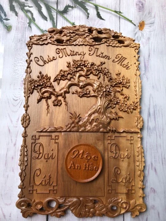 Khung lịch gỗ cây đào - cây mai