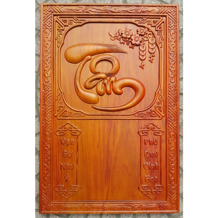 5. Khung lịch gỗ khắc chữ: Tâm, Đức, Phúc, Lộc