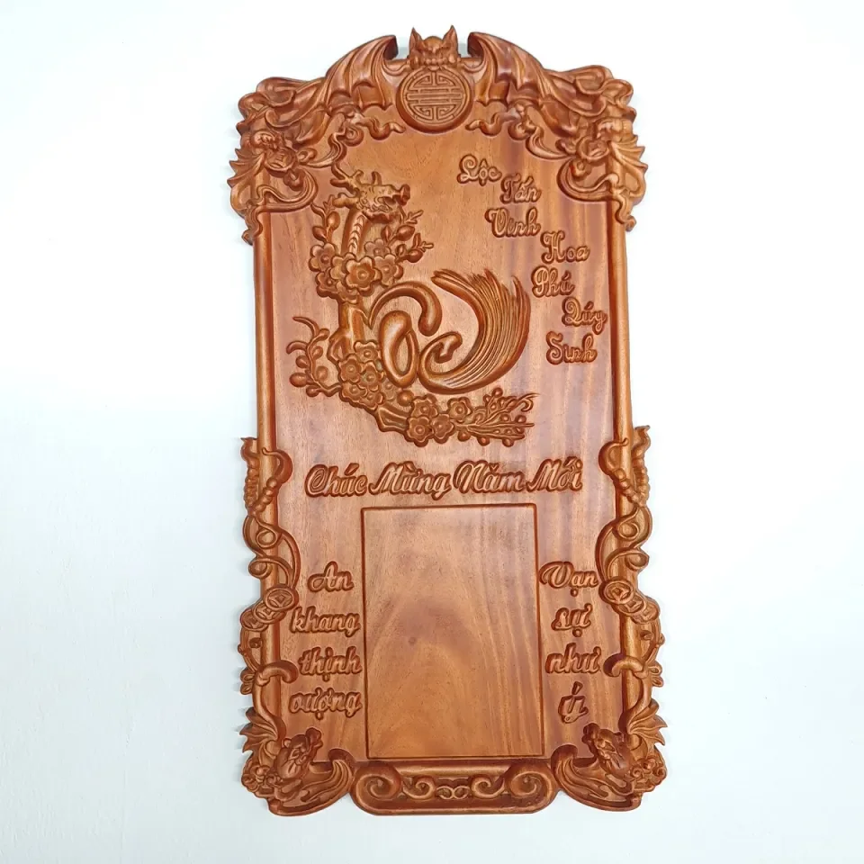 5. Khung lịch gỗ khắc chữ: Tâm, Đức, Phúc, Lộc