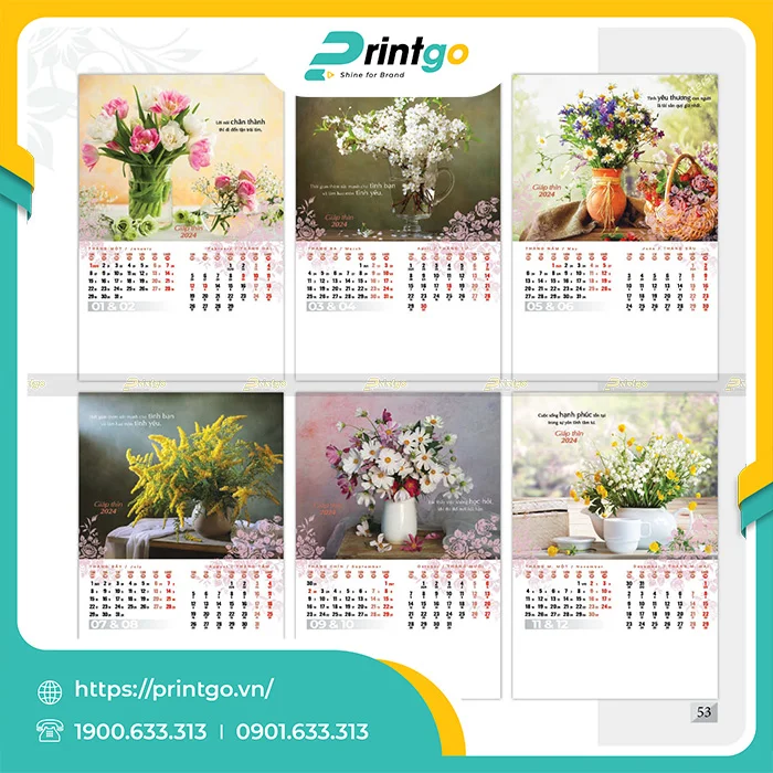 Lịch treo tường chủ hoa cỏ mùa xuân