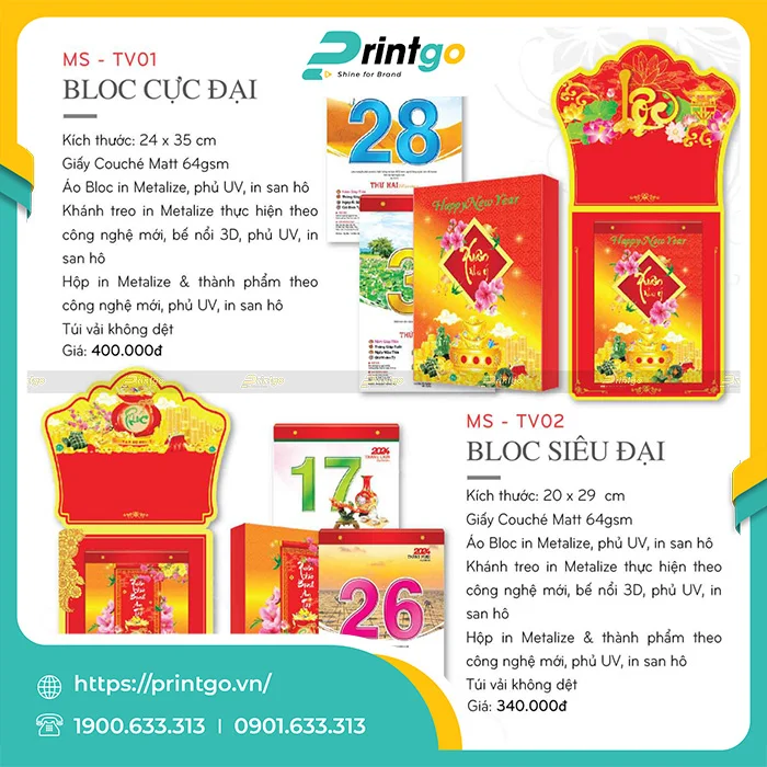 Lịch bloc theo yêu cầu phù hợp làm quà tặng tết