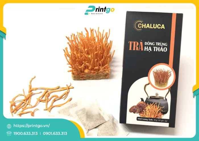 Chaluca và Printgo: Sản xuất hộp giấy mềm đựng trà đông trùng hạ thảo cao cấp