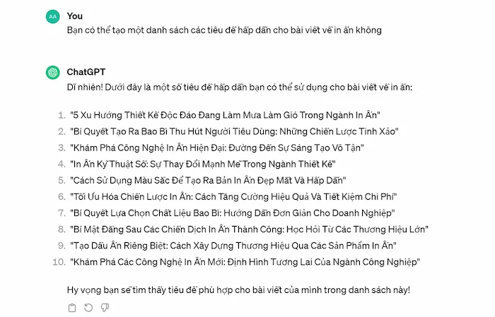 Ví dụ về tạo tên và tiêu đề độc đáo