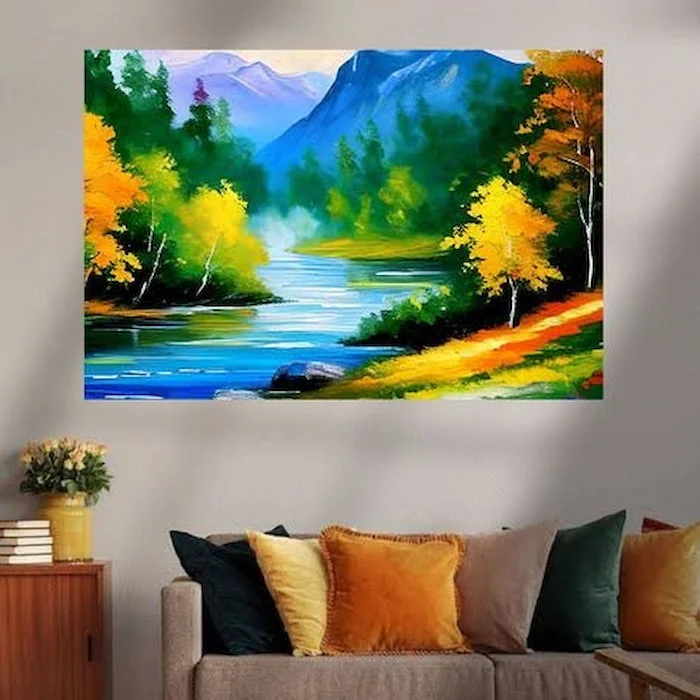 Tranh phong cảnh rừng sâu cùng dòng suối trong veo