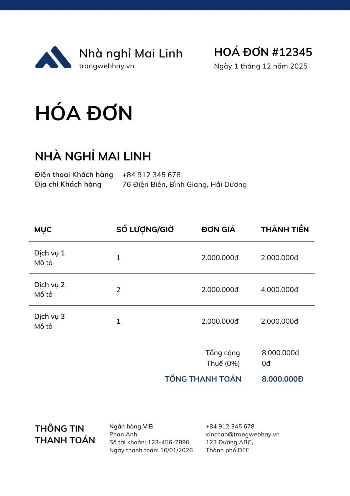 Tổng hợp các mẫu hóa đơn nhà nghỉ, khách sạn chuyên nghiệp, phổ biến nhất hiện nay