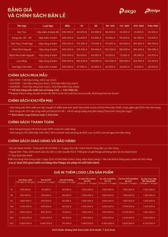 Printgo cập nhật bảng báo giá in hộp bánh trung thu 2024 mới nhất