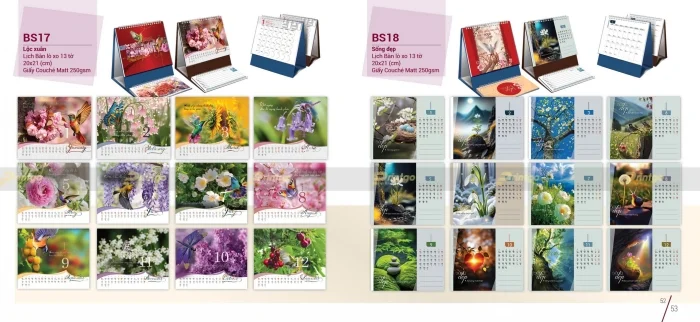 Lịch để bàn lò xo 13 tờ của nhà Bông sen 2025