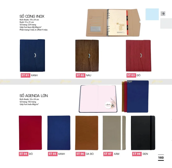 Sổ còng inox và sổ Agenda lớn 