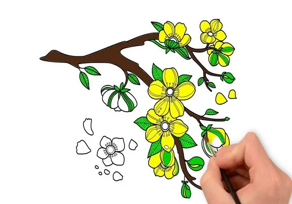 Bức tranh chủ đề hoa mai, hoa đào ngày Tết